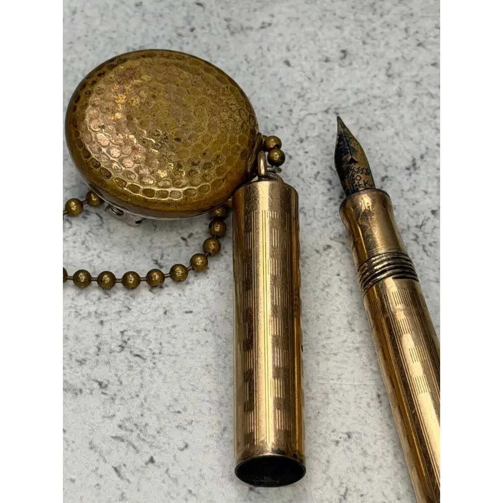 Antique Wahl 14kt Gold Filled Eversharp Pendant Fountain Pen retractable pin